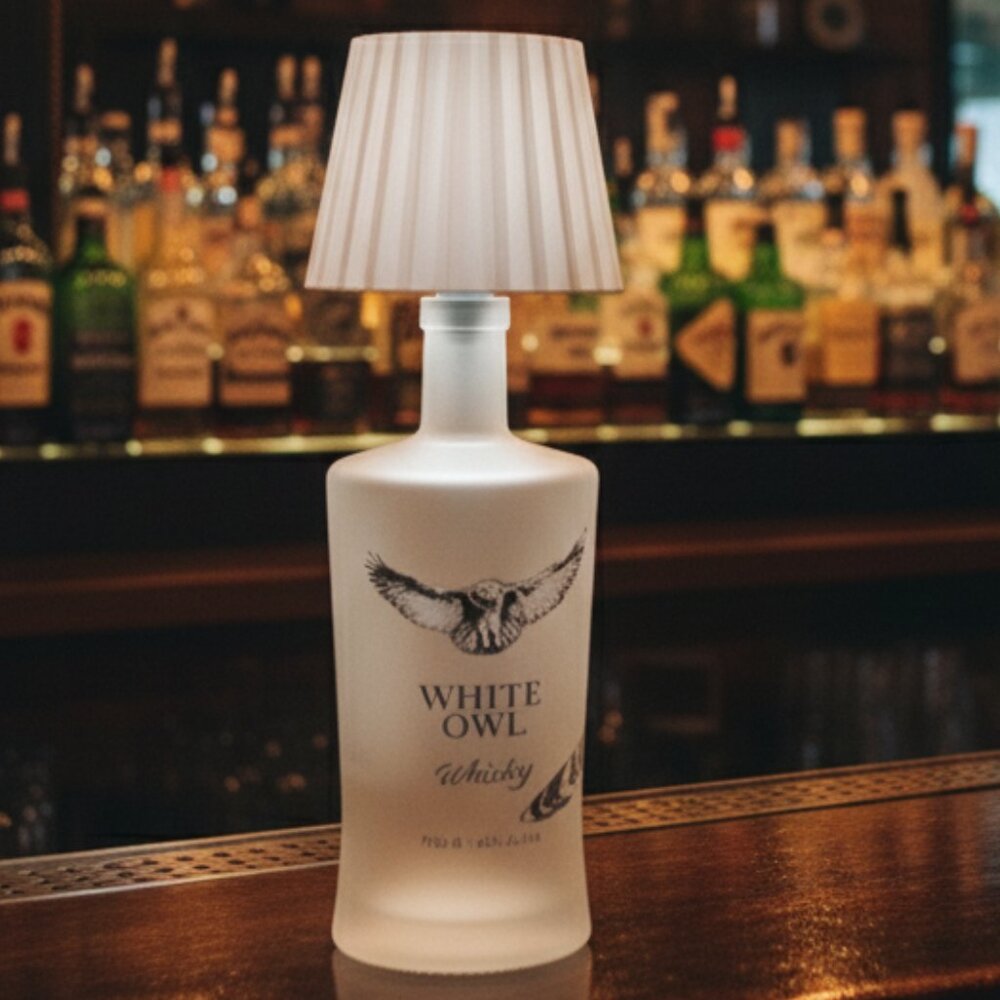 Rustic Whiskey Bottle Lamp White Owl Whiskey 750ml- Unique Man Cave Gift